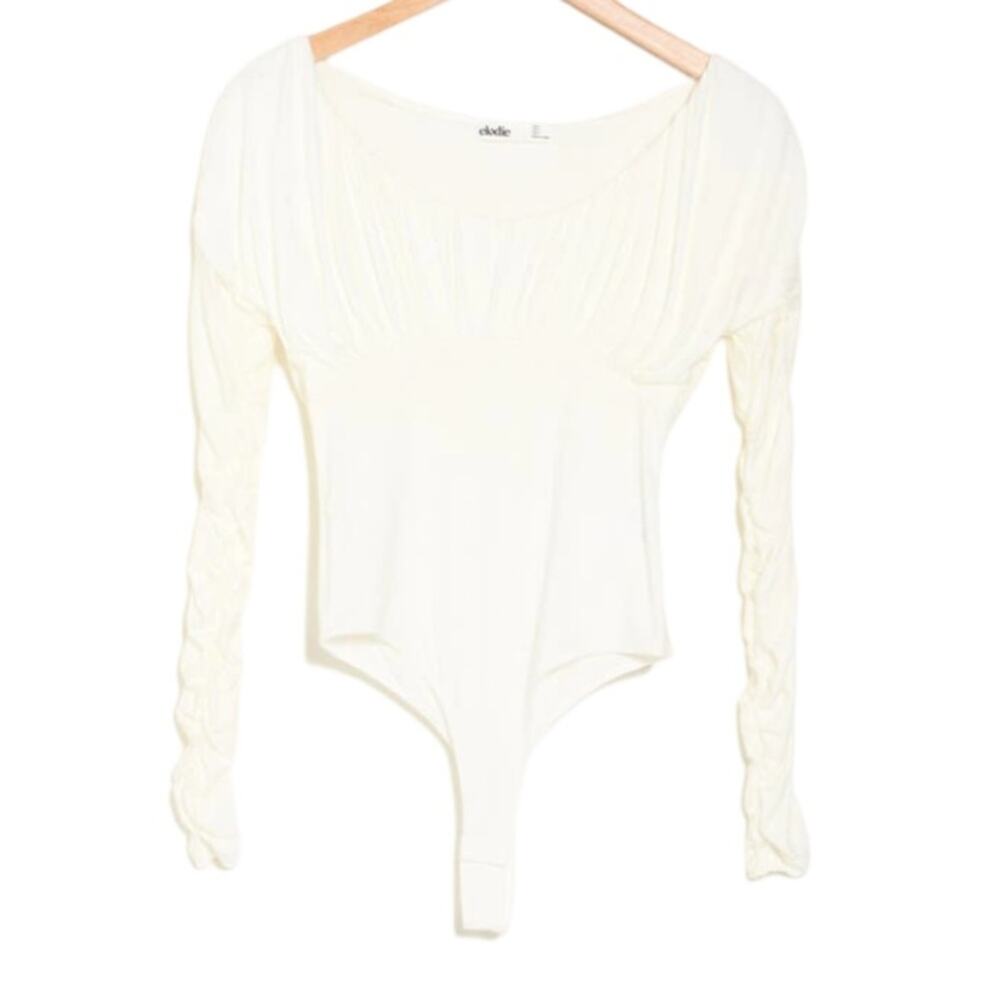 Elodie Ruched Long Sleeve Bodysuit - Ivory Size XS